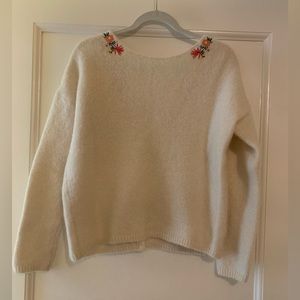 Sezane Embroidered Neck Cardigan Sweater